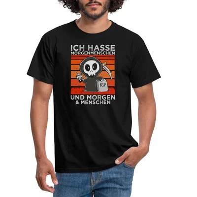 Ich Hasse Morgenmenschen Lustiger Sensenmann Männer T-Shirt - Bild 1 von 4