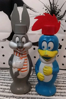 Lote de 2 botellas de plástico vintage Colgate Soaky Character Woody Bugs Foto 1 de 4