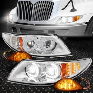 For 02-16 International 4400 8500 LED DRL Projector Headlight+Side Marker Chrome - Picture 1 of 9
