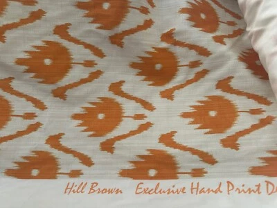 Hill Brown Exclusive Hand Print Design Fabric Bali Batik 8 Yards Orange /White - Image 1 of 4