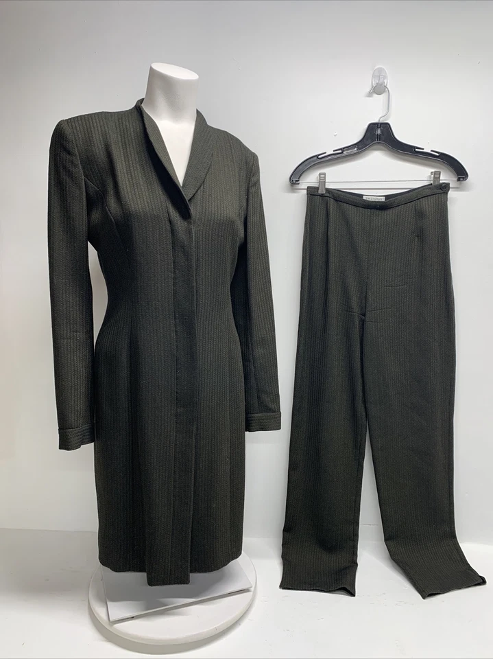 Giorgio Armani Suit Set 2 Two Piece Blazer Jacket Pants Green Striped US Size 6 - Image 1 of 4