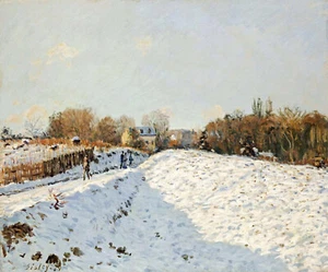 Alfred Sisley ""Schnee in Argenteuil"" französischer impressionistischer Sonnenlicht grünes Kunstwerk - Bild 1 von 4