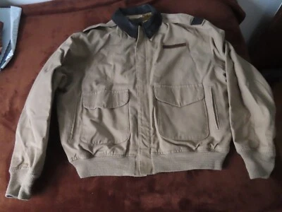 Cockpit USA Mens Flight Jacket Size L Khaki Type A-2 Leather Collar Z29S79 - Image 1 of 4