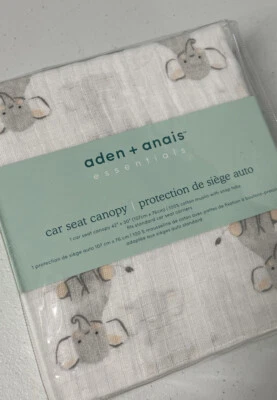 Asiento de auto aden + anais toldo algodón muselina con cubierta de lengüetas a presión elefantes safari Foto 1 de 4