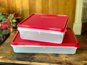 Tupperware Snack n Store Set - Red - Rectangle - Square - Picture 1 of 4