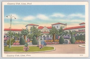 Postal Perú Lima Country Club Vista Exterior Vintage Lino Era Con Sello - Imagen 1 de 2