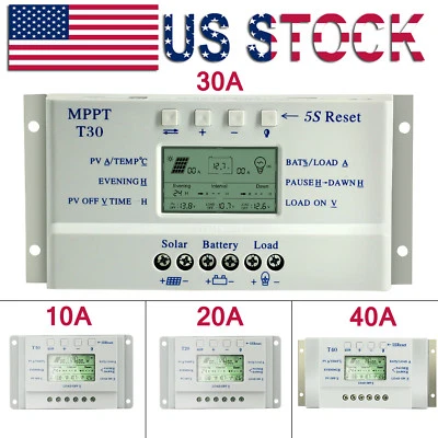 OOYCYOO 20A 30A 40A MPPT Solar Charge Controller 12V/24V Auto 3 Timer LCD Display USB U2