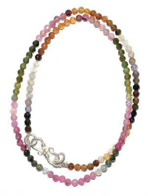Multi Tormalina Gemma 3 MM Rotondo Sfaccettato Perline 16 " Collana MKJJ-1664 - Immagine 1 di 4