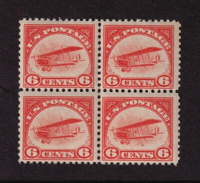 1918 Curtiss Jenny airmail Sc C1 6c orange MNH full OG block of 4 CV $440 - Image 1 of 2