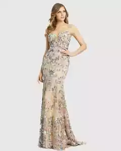 Vestido trompeta Mac Duggal bordado con correa de espagueti talla 4 - Imagen 1 de 8