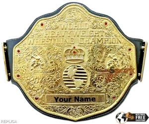 Big Gold World Heavyweight Title Belt with Rope Border 5mm Zinc 3mm Leather NEW - Picture 1 of 6
