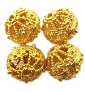 8 Pcs 13mm Bali Filigree Bead 18k Gold Plated A1222 - Picture 1 of 1