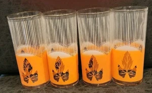 Set of 4 MCM 16 Oz. Highball Glasses Orange And White Leaf Design 6" EUC - Picture 1 of 8