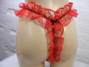 sissy panties frilly satin lace tanga g string mens lingerie knickers all sizes - Picture 1 of 3