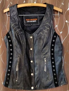 High Mileage Ladies Small Black Leather Vest Concealed Carry Fully Lined EUC - Picture 1 of 4