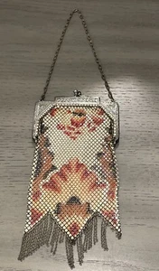 Antique Mandalian MFG CO Art Deco Enameled Metal Mesh Purse Bag Flapper - Picture 1 of 14