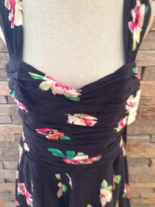 NWT Retro - Tiki - Black Floral Dress - Tropical - Size 14 - Fit & Flare - Picture 1 of 8
