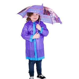 Disney Frozen Elsa & Anna Kid Umbrella & Matching Rain Poncho for Girls Ages 4-7
