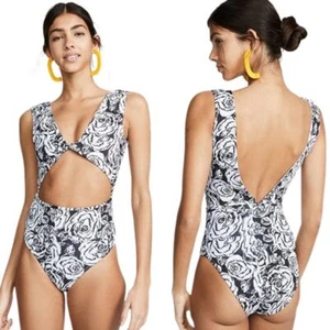 Beth Richards Floral Front Twist Rose One Piece Swimsuit Large White Open Back - Picture 1 of 11