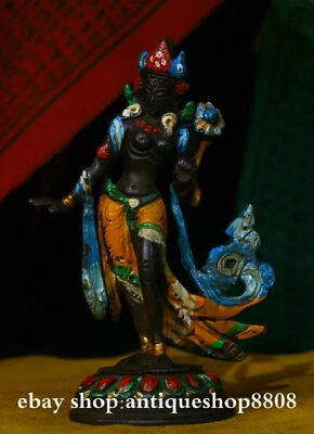 Pintura de bronce antigua del Tíbet de 5" Vajrayogini Vajravarahi Dakini Rupa Guan Yin estatua Foto 1 de 4