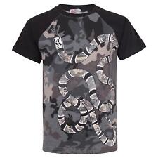 Kids Boys T Shirts Designer Camouflage Snake Charcoal Black T-Shirt Top 5-13 Yr
