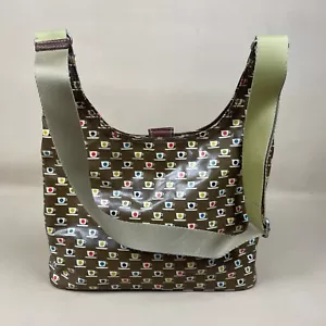 Orla Keily Umhängetasche Schultertasche Crossbody Teetassen Muster braun beschichtetes Canvas - Bild 1 von 8
