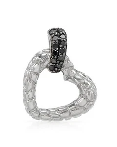 HELLMUTH CROCO STYLE 925 STERLING SILVER DIAMONDS HEART NECKLACE PENDANT CHARM - Picture 1 of 3