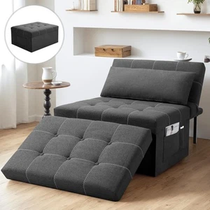 Convertible Sofa Bed, 4 in 1 Multi-Function Folding Ottoman Breathable Linen ... - Picture 1 of 8