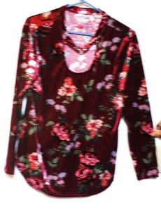 No Boundaries Samt Blumen Schlüsselloch Langarm Top XXL/2XG - Bild 1 von 3