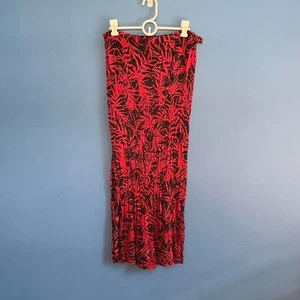 Vintage 90s Midi Skirt Women's Size 14 Carole Little Red Black Slit Pattern - Picture 1 of 8