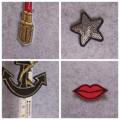 Zierapplikation, Aufnäher, Patches, 4 Stück, Anker, Lippen, Stern, Lippenstift, - Bild 1 von 4