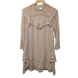 Free People Mini Abito Victor Vittoriano Cambio Pizzo Avorio Cottagecore Coquette - Foto 1 di 4