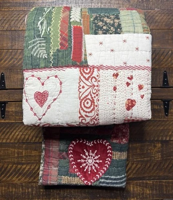 Pottery Barn Holiday Love Patchwork Quilt  Full/Queen W 1 Std Sham NWOT - Image 1 of 4