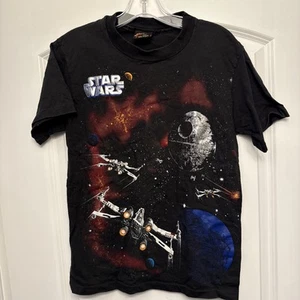 Vintage 90s Star Wars T Shirt X-Wing Fighters Death Star Black Disney Men Size M - Imagen 1 de 12