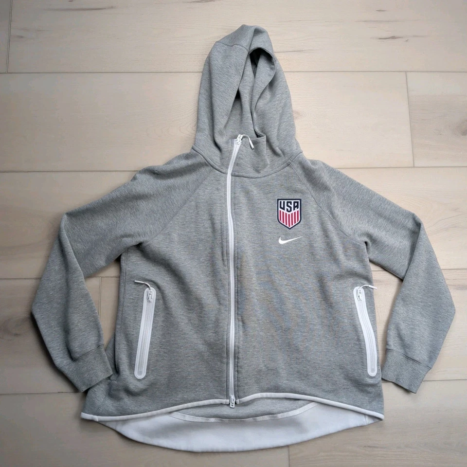 Sudadera con capucha Nike USA Soccer Tech polar Windrunner para mujer M cremallera completa gris jaspeado Foto 1 de 4