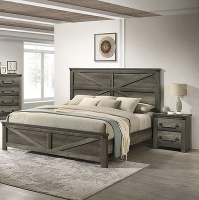 Juego de 2 mesitas de noche de cama tamaño queen de 3 piezas estilo granja Britonale muebles de dormitorio Foto 1 de 4