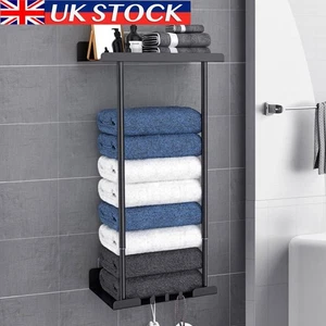Towel Holder Rack Bathroom Storage Rack Wall Mounted Quality Black Finish UK - Picture 1 of 8