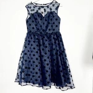Lindy Bop Damen Kleid Größe XL blau schwarz gepunktet transparent Retro 50er Neu mit Etikett RAR - Bild 1 von 6