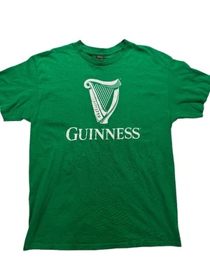 复古 Guinness 绿色竖琴标志 T 恤成人大号爱尔兰啤酒图案 T 恤 — 第 1/4 张图片