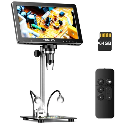 TOMLOV 10.1'' HDMI Digitales Mikroskop 1500X 24MP IPS Münzbeobachtung/PCB Löten