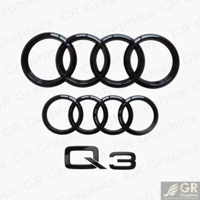 Audi Q3 2015+ Front & Rear Rings Emblem Gloss Black 3 PCS Combo Set Foto 1 de 4