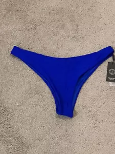 Relleciga Bikini Bottom Cheeky Royal Blue Swim Bottom Gold Detail Sz M NWT - Picture 1 of 16