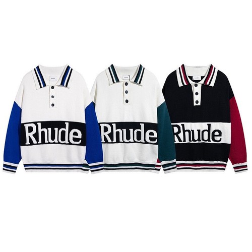 NUOVO RHUDE Uomo Donna Alta Qualità Casual Bavero Maglia Polo Maglione Cappotto TG:S XL