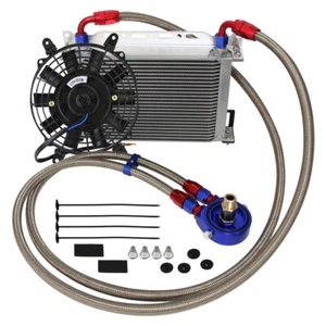 25 Row 8AN Engine Oil Cooler Oil Filter Adapte Fan Mount Bracket 2 Steel Hoses - Picture 1 of 10