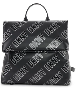 Dkny Tilly Women's Logo Foldover Backpack - Black, White $168 - Picture 1 of 9