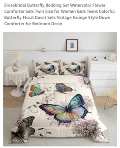 Erosebridal Bedding Set 2 Piece Duvet Cover Butterflies Twin Size NEW SEALED - Picture 1 of 7