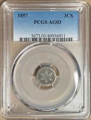 1857 PCGS AG03 Three Cent Silver - Lowball - Image 1 of 2