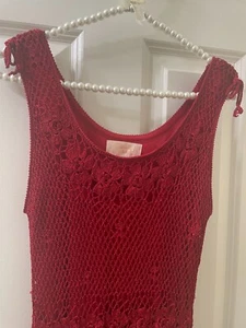 Vintage Kroshetta by Papillon rotes geblümtes Häkelkleid Damen Größe Large ÄRMELLOS - Bild 1 von 16