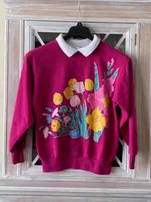 Sudadera Vintage Flor Cuello Redondo Mediana Rosa Hecha en EE. UU. BROMAS AÑOS 90 Foto 1 de 4
