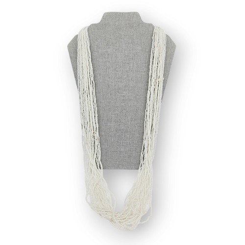 OFF WHITE Collana Torsa Perline Multifilo Bianco Sporco Semi Perline Extra Lunga 19 Fili 39"